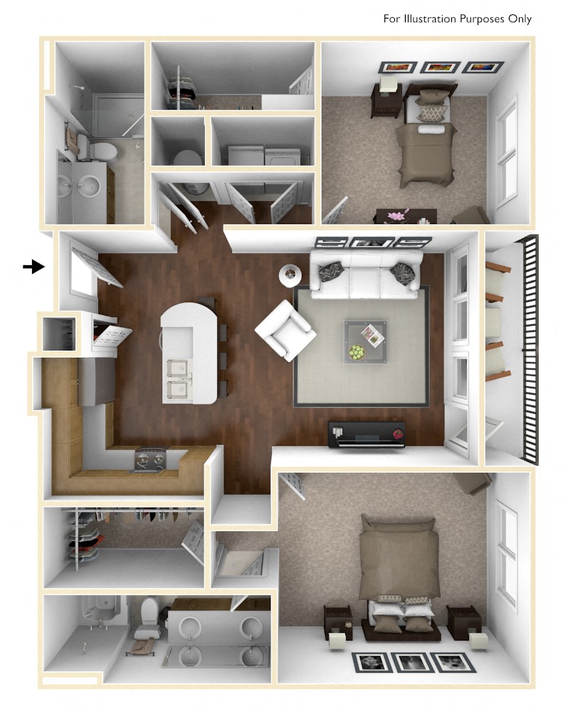 Floor plan for 2 beds, 2 baths, 1322 sqft